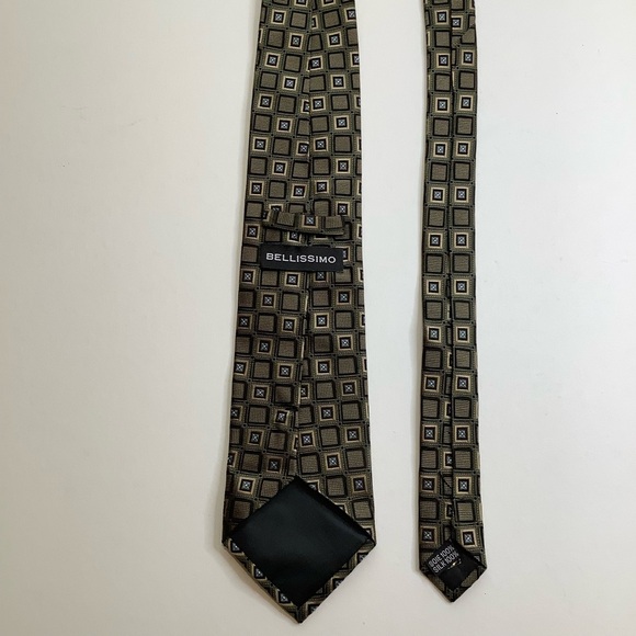 VINTAGE Italian Green & Gold Geometric Woven Silk Tie - Picture 3 of 12